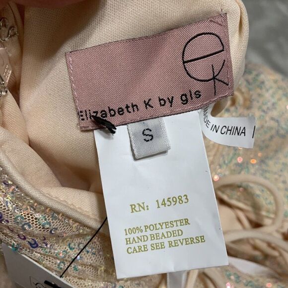 Elizabeth K GLS New Authentic Champaign GL1814 Salmon Pink Sequin Evening Gown - Picture 11 of 12